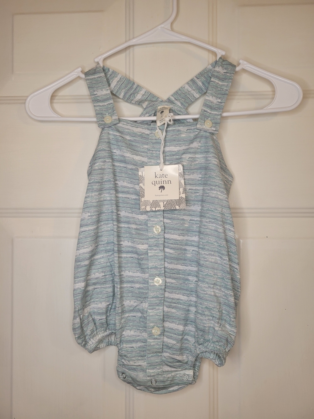 Kate Quinn Light Blue and Gray Striped Baby Romper - Picture 2 of 7